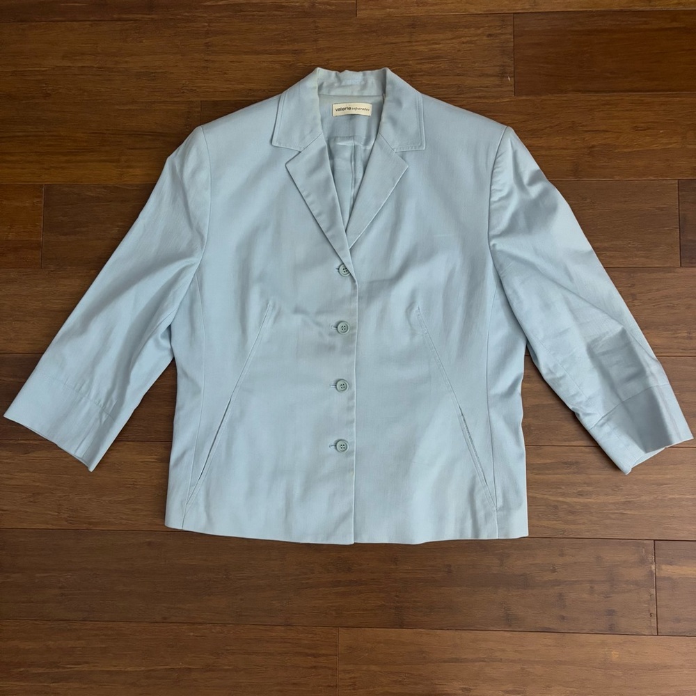 VTG Y2K Valerie Stevens Blue Cotton Blazer Jacket Sz 14
